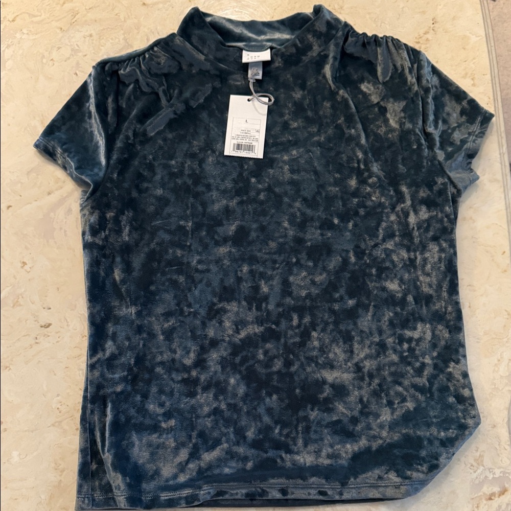 Velvet Short Sleeve Top in Smoky Blue